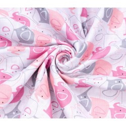 MTT Textil takaró - Fehér alapon Rózsaszín elefántok