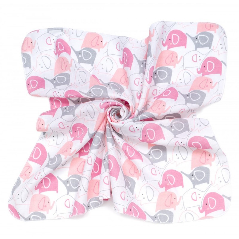 MTT Kis textil pelenka  3 db - Fehér alapon rózsaszín elefántok