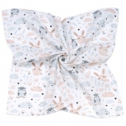 MTT Nagy textil pelenka (120x120) - Fehér alapon bagoly és nyuszi