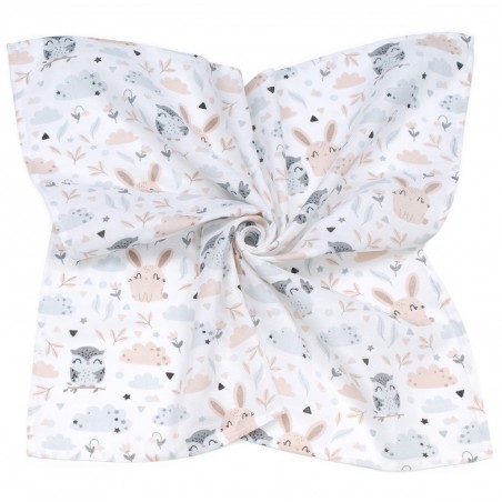 MTT Nagy textil pelenka (120x120) - Fehér alapon bagoly és nyuszi