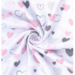 MTT Nagy textil pelenka (120x120) - Fehér alapon rózsaszín szívecskék