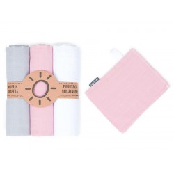 MTT Textil pelenka 3 db + Mosdatókesztyű - Fehér-Szürke-Rózsaszín