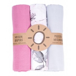 MTT Textil pelenka 3 db + Mosdatókesztyű - Szürke-Rózsaszín-minták