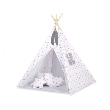 BabyLion Textil sátor - Szürke - Rózsaszín csillagok