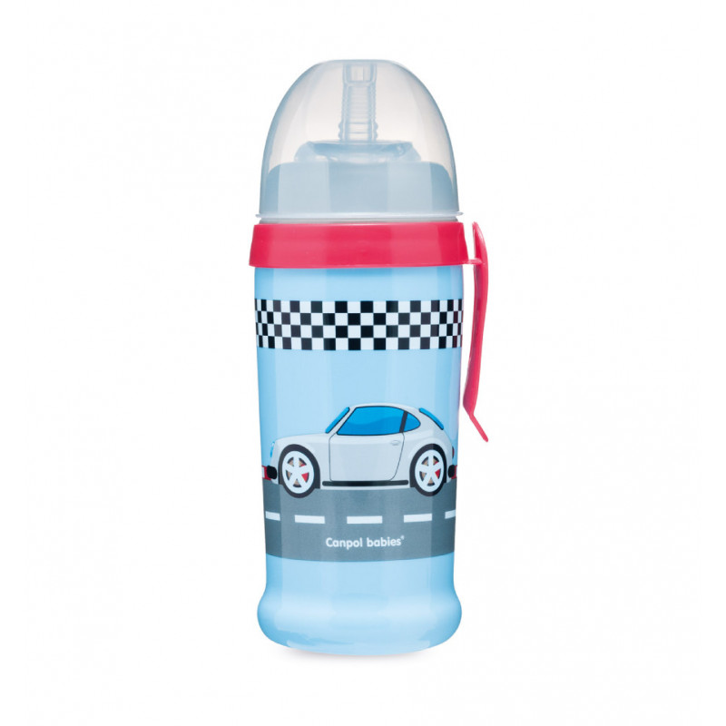 Canpol Sport itatópohár cseppmentes szívószállal  350 ml (12h+) - Autók - Kék-piros