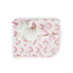 Cangaroo Ajándékdobozos plüss takaró (90x75 cm) - Plüss unikornis játékkal - Rózsaszín szivárványok