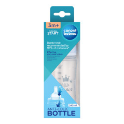 Canpol babies EasyStart anti-kólikás cumisüveg Royal Baby 240ml (3h+) - Little Prince - Kék