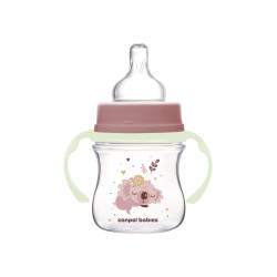 Canpol babies EasyStart anti-kólikás cumisüveg világító fogantyúval 120ml (0h+) - Sleepy Koala - Rózsaszín