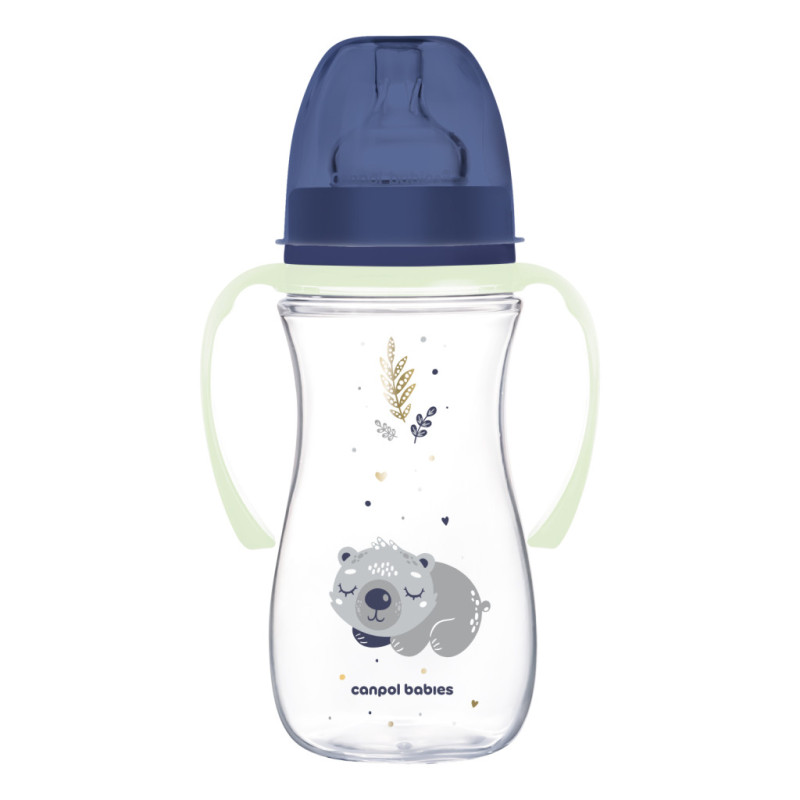 Canpol babies EasyStart anti-kólikás cumisüveg világító fogantyúval 300ml (12h+) - Sleepy Koala - Kék