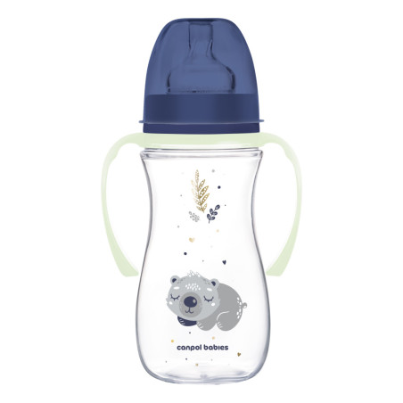 Canpol babies EasyStart anti-kólikás cumisüveg világító fogantyúval 300ml (12h+) - Sleepy Koala - Kék