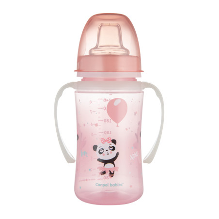 Canpol babies Cseppmentes Szilikon tanulópohár világító fogantyúval 240ml (6h+) Exotic Animals - Rózsaszín