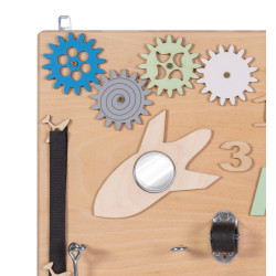 Moni Montessori Fából készült közepes matatófal (50x37.5 cm) - Órás - Fiús