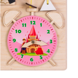 Moni Montessori Fából készült közepes matatófal (50x37.5 cm) - Órás - Lányos