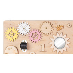 Moni Montessori Fából készült közepes matatófal (50x37.5 cm) - Órás - Lányos